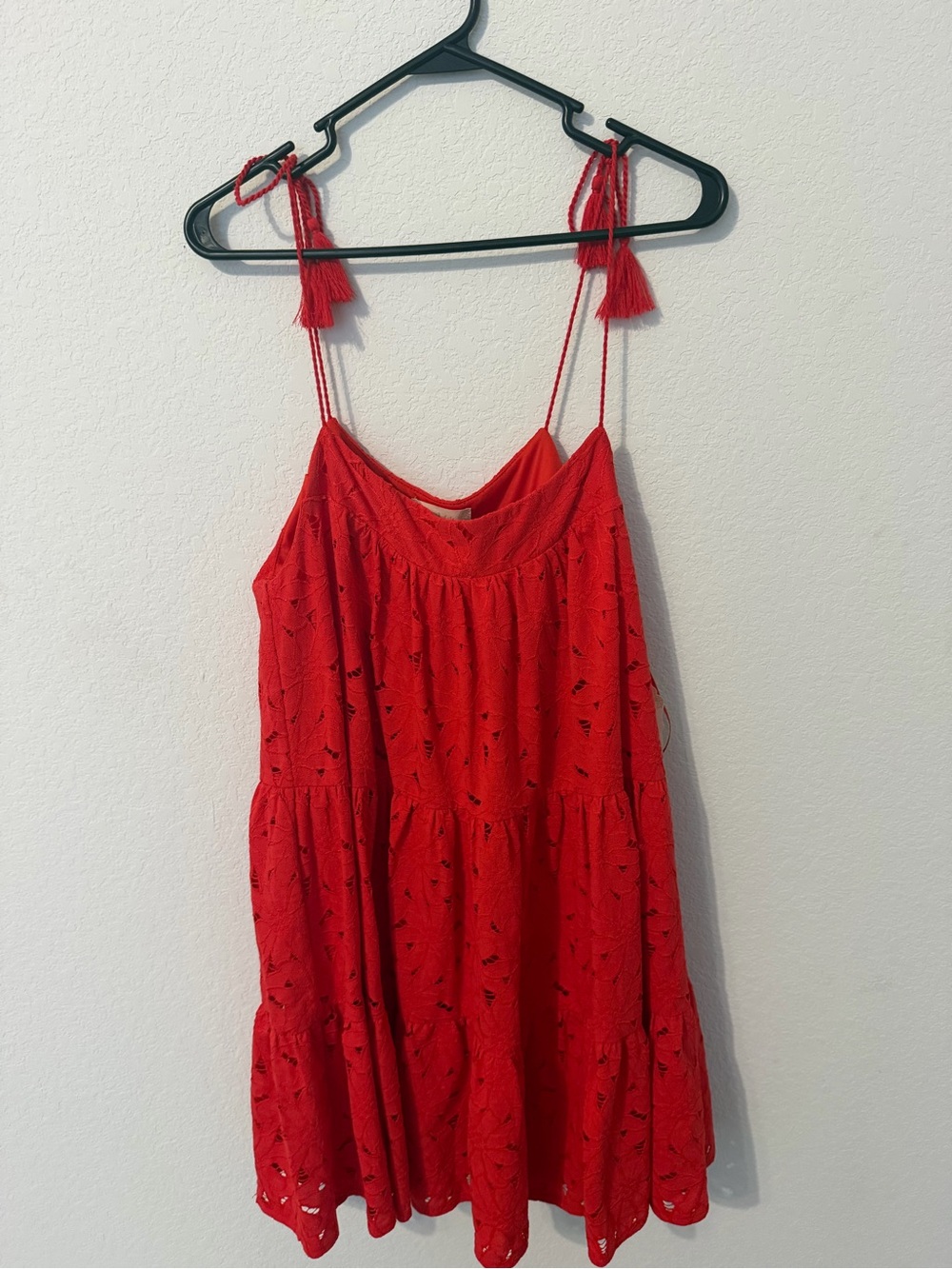 Altar'd State Red Eyelet Tiered Dress with Tassel Straps